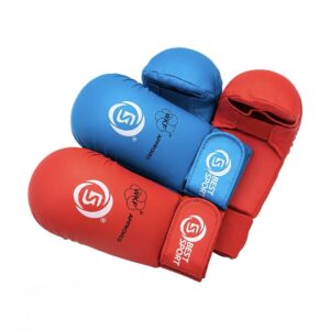 WKF Double velcro Seikenvédő, karate kesztyű csomag 1 db piros + 1 db kék (XS-XL)